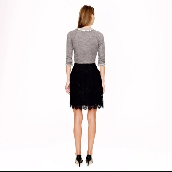 00 J CREW NAVY BLUE LACE OVER A BLACK LINING SCALLOPED HEM MINI SKIRT LIKE NEW - Picture 4 of 10